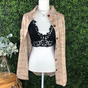 Nwt beige plaid‎ shaket oversized fit button down